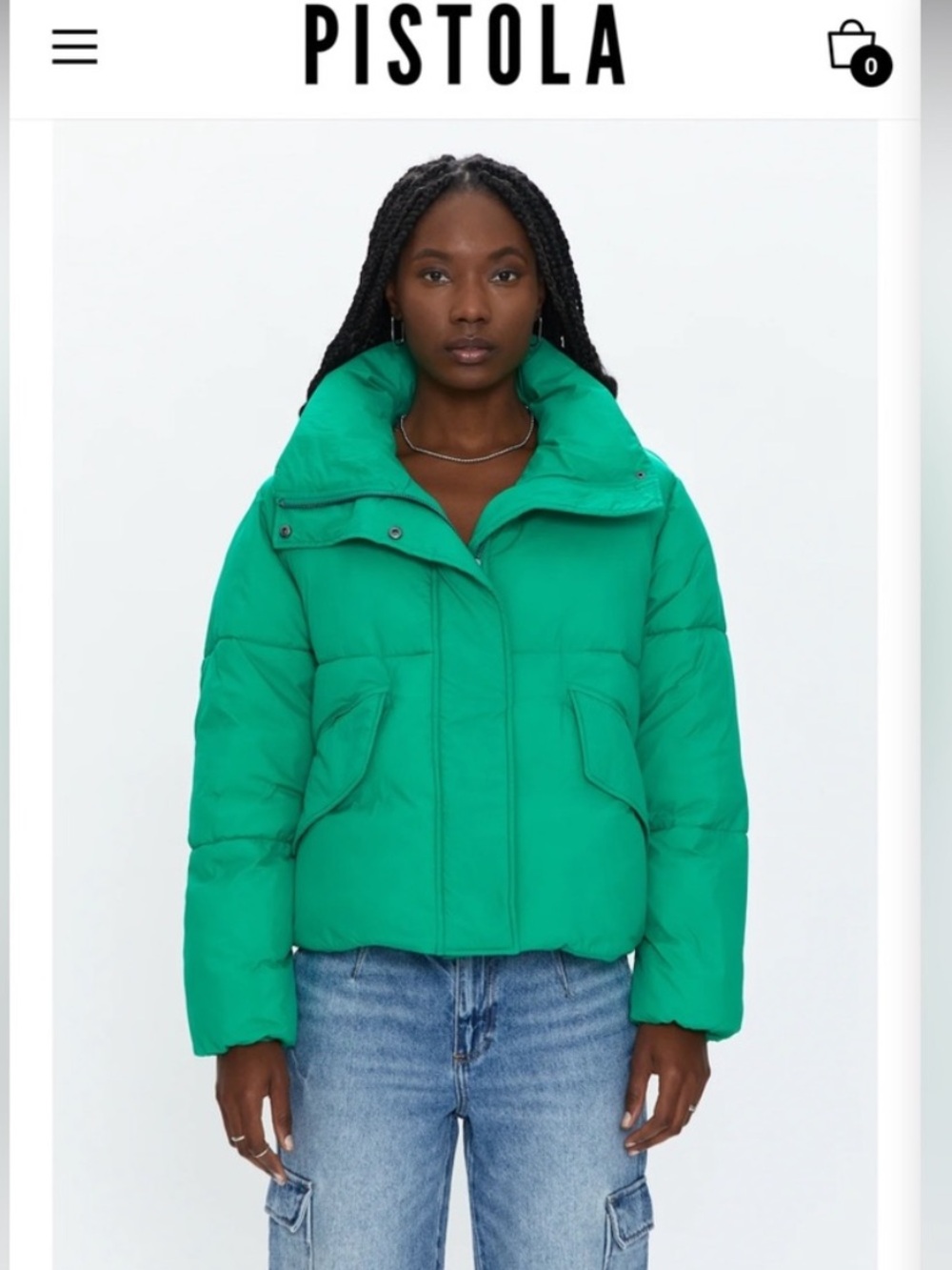pistola Green Cropped Puffer Jacket